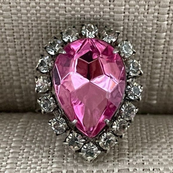 Women Rings Faux Pink Stone Jewelry Crystal Silver Tone Fashion Ring Size 7-8 - Picture 1 of 7